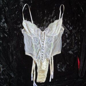 Ercante white floral lace garter teddy